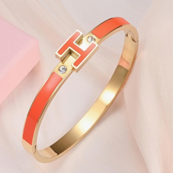 H bangle bracelet in Gold and Orange high end designer look - Picture 3 of 4